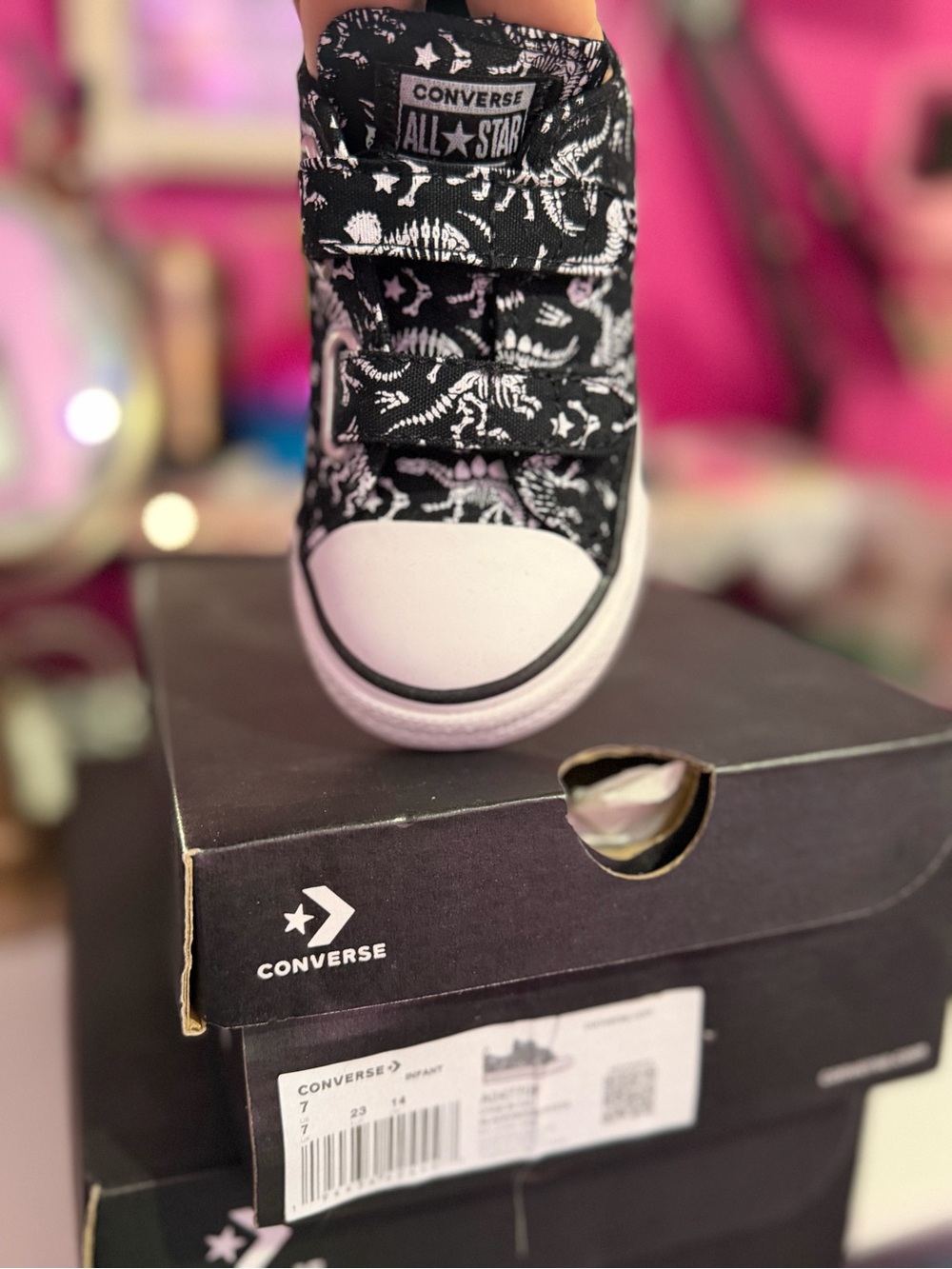 Converse Kids Black & White Dinosaur Skeleton Print Low Top Sneaker